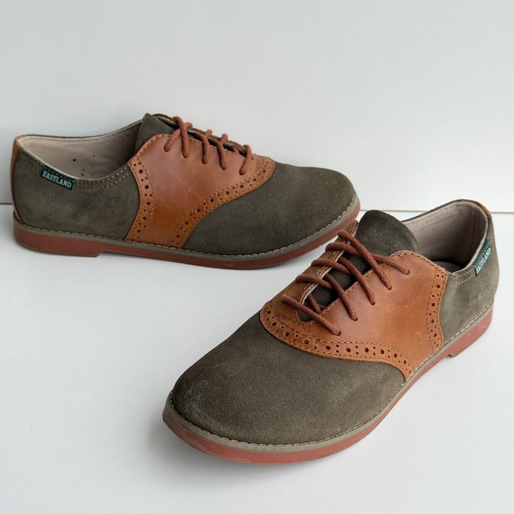 Eastland Sadie Oxford Shoes Womens 7 Brown Olive Green Leather Preppy Lace-Up